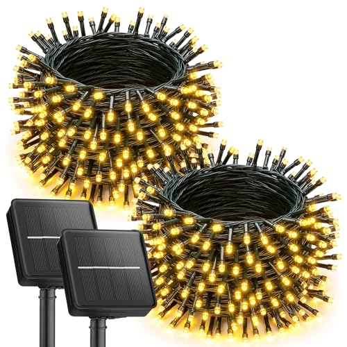 Brightown 2 Pack Solar Christmas Lights, 92Ft 240 LED Solar String Lights Outdoor Waterproof with 8 Modes, Solar Light Outdoor for Patio Yard Tree Garden Party Decorations, Warm White
