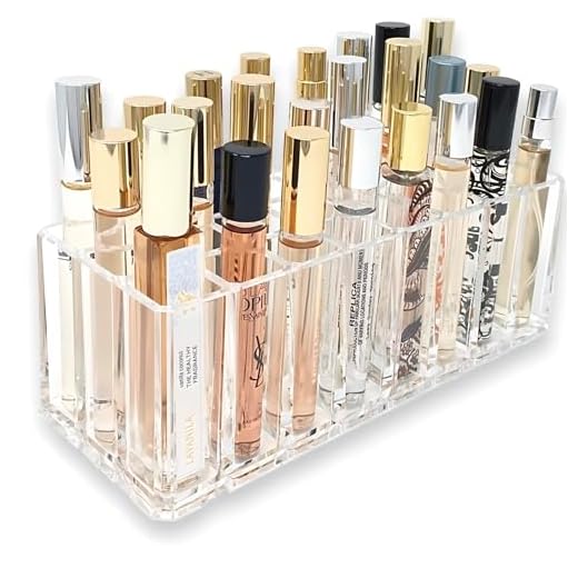 byAlegory Acrylic Rollerball Perfume Organizer Beauty Scent Holder 24 Space Organization Container Storage For Tall Scented Oils - Clear