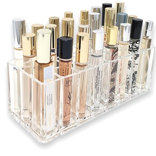 BY ALEGORY Acrylic Rollerball Perfume Organizer Beauty Scent Holder 24 Space Organization Refillable Container Tall Scented Oil Storage Display Case