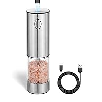 Macina pepe e sale elettrico, 95ml macina sale pepe USB ricaricabile, macina spezie con macinino in ceramica regolabile, Acciaio inox, con finestra di visualizzazione