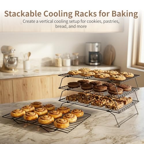 4 PCS Cooling Racks for Baking, Stackable Collapsible Cookie Cooling Rack Set, Carbon Steel Wire Baking Holder with Foldable Legs, Space Saving Kitchen Organizer for Baked Goods and Batch Prep - Image 3