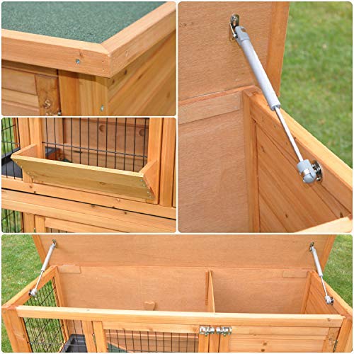 nanook Kaninchenstall Hasenstall - draußen wetterfest - mit Softclose Dach - 122 x 50 x 101 - Farbe: Natur