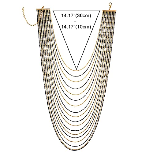 Coolsteelandbeyond Black Gold Waterfall Multi-Strand Statement Necklace Pendant, Long Metal Ball Chains, Unique Hipster #TOP2