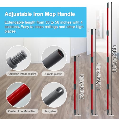 Image of Mop Handle, Chenille Duster & Mop Brush for O-Cedar EasyWring 1-Tank | Mop Handle Combo for O cedar Mop, Mop Replacement for Ocedar Spin Mop, Chenille Duster and Scrub Brush for Wet /Dry Use