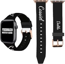 Custom Photo Bands Compatible with Apple Watch 42mm 44mm 45mm Men Women Customized Name Watch Strap Personalized Picture Wristband Silicone Replacement Sport Loop Golden Buckle for iWatch Series Text
