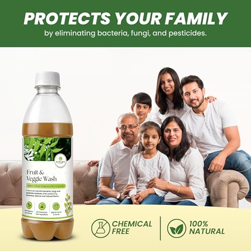 Image of SIVANI Fruits and Vegetables Wash Liquid | Natural bio enzyme based | made with neem, citrus and soap nuts bio enzyme | removes harmful bacteria & residual pesticides | 600ml
