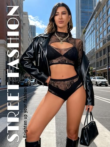 Buitifo Womens Lingerie Set Fishnet Babydoll Front Open Bodysuit Sexy Nightwear Sleepwear