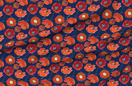 Spoonflower FI-F86-D6420616-FQ Fabric - Poppy Navy Red Floral Botanical Summer Blue Flower Print Flowers Printed thumb #4