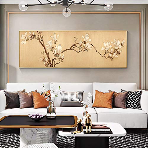Peinture à l'encre de chine fleur sur toile pour déco murale zen de salon moderne