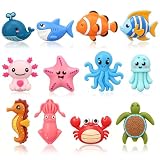Watersay 12 Pcs 3D Silicone Focal Beads Pens Beads Bulk for Beadable Keychain DIY Crafts Necklace Bracelet Phone Chain Charms Jewelry Making (Ocean Sea Animals)