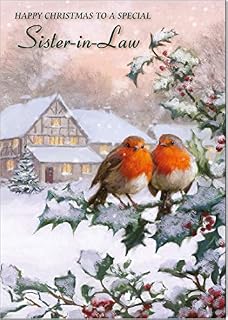 Olivia Samuel Sister in Law Christmas Card from Two Robins - Medium Sized Card (A5 Size -148mm x 210mm) with Peel and Seal Envelope