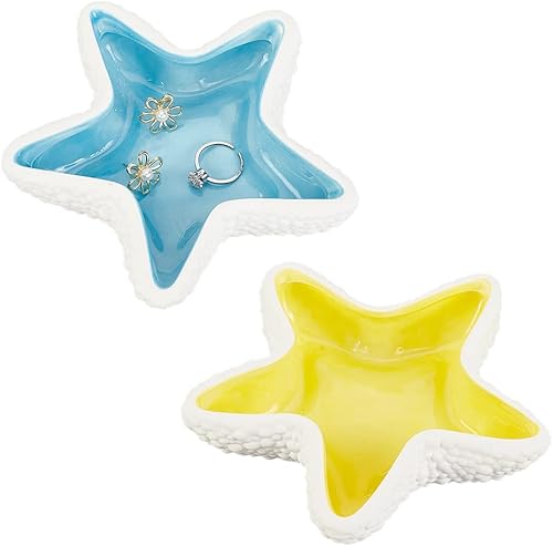 GLOBLELAND Bandeja de joyería de cerámica con forma de estrella de mar, placa de joyería para sostener anillos, collares, aretes, bandeja de