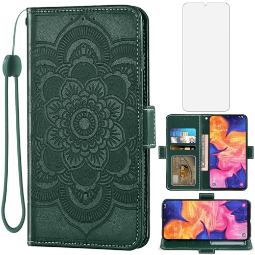 Étui portefeuille Samsung Galaxy A10e en cuir floral avec support amovible et vitre en verre