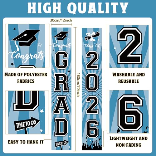 Image of Graduation Banner 2026 Graduation Decorations Light Blue Grad Banner Porch Sign Class of 2026 Door Decor Congrats Hanging Backdrop Light Blue Grad Party Decor for School Congratulations Supplies