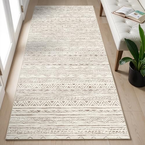 Ksrau 2x5 Hallway Runner Rug - Moroccan Non Slip Long Rug for Entryway Soft Low-Pile Washable Neutral Rugs for Kitchen Small Waterproof Indoor Floor Carpet for Bedroom Bathroom Laundry 2x5 Beige