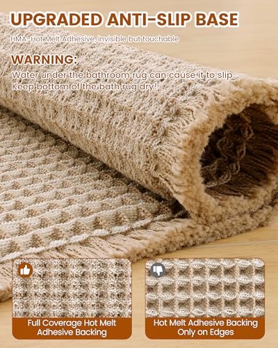 Image of Smiry Waffle Bath Mat 30x20, Extra Soft Absorbent Bathroom Rugs, Non Slip Machine Washable Quick Dry Bath Rugs for Bathroom Floor, Tub, Shower, Home Decor Accessories, Brown & Cream