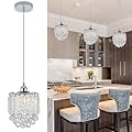 Sheenkarion 1 Pack Decorative Crystal Pendant Light,Chrome Crystal Chandelier Pendant Lighting for Kitchen Island Dining Room Living Room Bar Lighting Fixture,Cord Adjustable Hanging Pendant Lamp