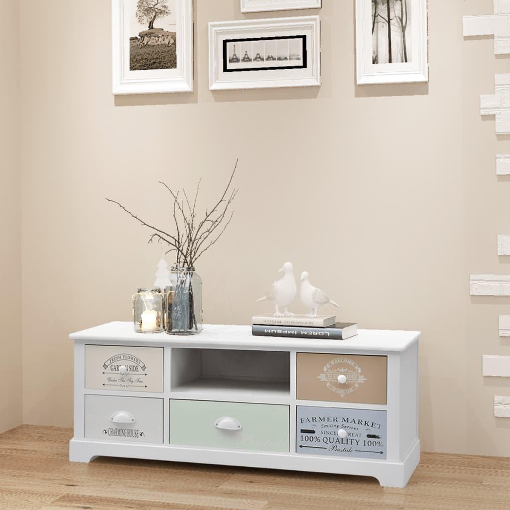 Mobile TV in legno stile francese, con 5 cassetti e vano portaoggetti, 100 x 35 x 40 cm, in legno di paulownia, per soggiorno, camera da letto, home theater, gaming, HiFi