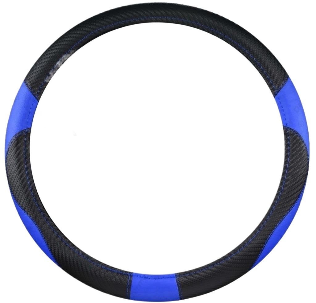 Auto Lenkrad Größe 34 cm Auto-Lenkradbezug 7 Farben Mikrofaser-Leder + Kohlefaser Abdeckung Lenkradschutz (Farbe : Blau)