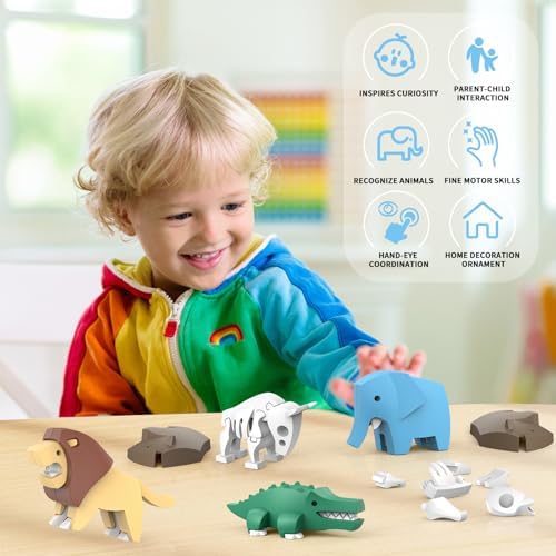 Magnetic Animal Building Toys, STEM Toddler Learning Toys 3D Puzzle Animals for Boys Girls, Educational Magnetic Travel Montessori Toy Lion Elephant Crocodile, Unique Birthday Gift for Kids 3 4 5 6 7 — view 6