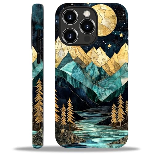 Coque iPhone 13 Pro antichoc silicone rigide 2 couches motif paysage vert doré CARLOCA