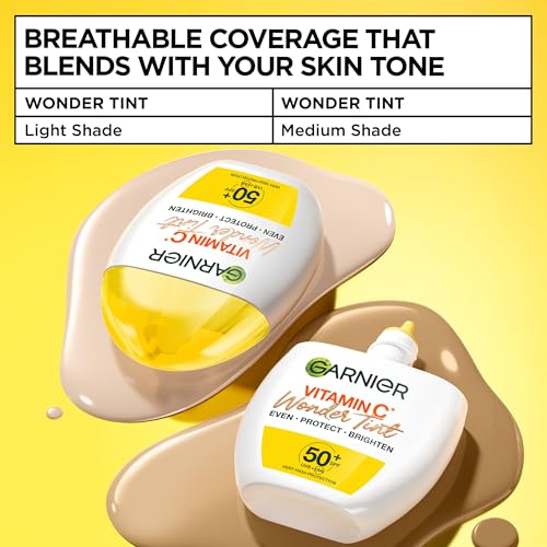 Garnier Vitamin C* Wonder Tint SPF50+, Medium Shade, All-In-1 Tinted Fluid, Even, Protect And Brighten Skin, 5% Vitamin C*, Niacinamide, Glycerin - 40Ml - 7