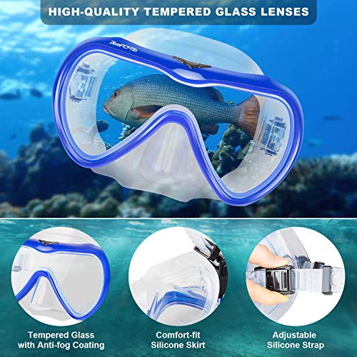 image for ZEEPORTE Snorkel Set, Anti-Fog Tempered Glass Panoramic Diving Mask, D