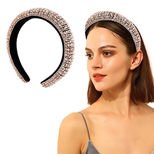 Velvet Padded Rhinestone Crystal Headband Wide Bejewelled Hairband Sparkly Party Headband Hair Accessories for Women