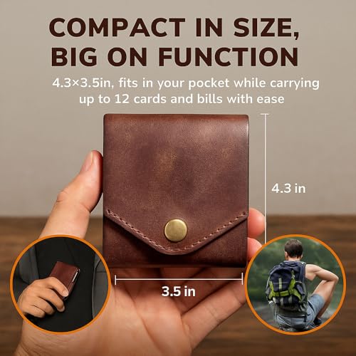 Vintage Handmade PU Leather Wallet for Men, Multifunctional Compact Trifold Wallet with Pen Slot, Slim Card Organizer with Cash Compartment for Daily Carry (1 Pcs, Wallet+pen)4