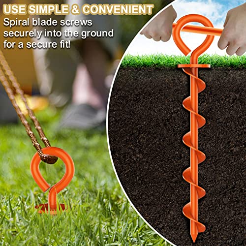 Eurmax Usa Canopy Tent Stakes Dog Tie Out Stakes Corkscrew Shape Steel Trampoline Stakes With Iron Rod Installation Tool & 4 Wind Ropes - Set Of 4 (Orange) #TOP6