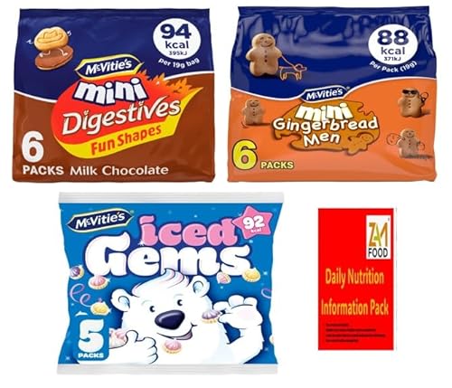McVitie's selection pack with Mini milk chocolates, gingerbread men & Iced gems biscuits 17 small bags for kids parties, Christmas & Birthday snack treats