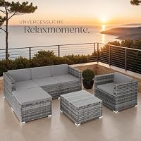 tectake® Poly Rattan Lounge, Outdoor Gartenmöbel Set mit Sofa, Sessel, Hocker und Tisch, variabel kombinierbar, Möbel wetterfest für 4-5 Personen, Balkonmöbel, Gartenlounge, Terrassenmöbel - grau – Ansicht 8