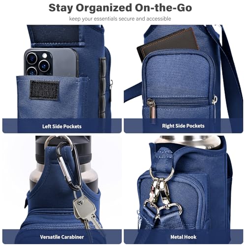 Image of icolor Magnetic Gym Bag Water Bottle Carrier Holder with Phone Pockets & Strap,Nylon Gym Magnetic Bag 5 Built-in Magnets Nylon Gym Accessories Organizer Bottle Pouch Sleeve for Men Women (Navy Blue)