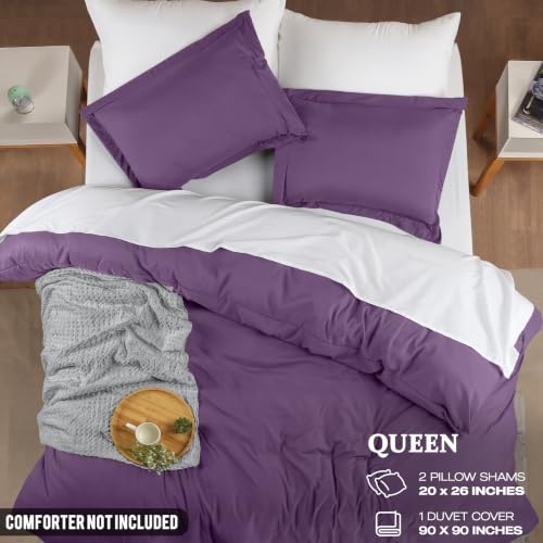 Image of Duvet Cover Queen, 3 PC Cotton Like Polyester with Zipper Closure, Eggplant
