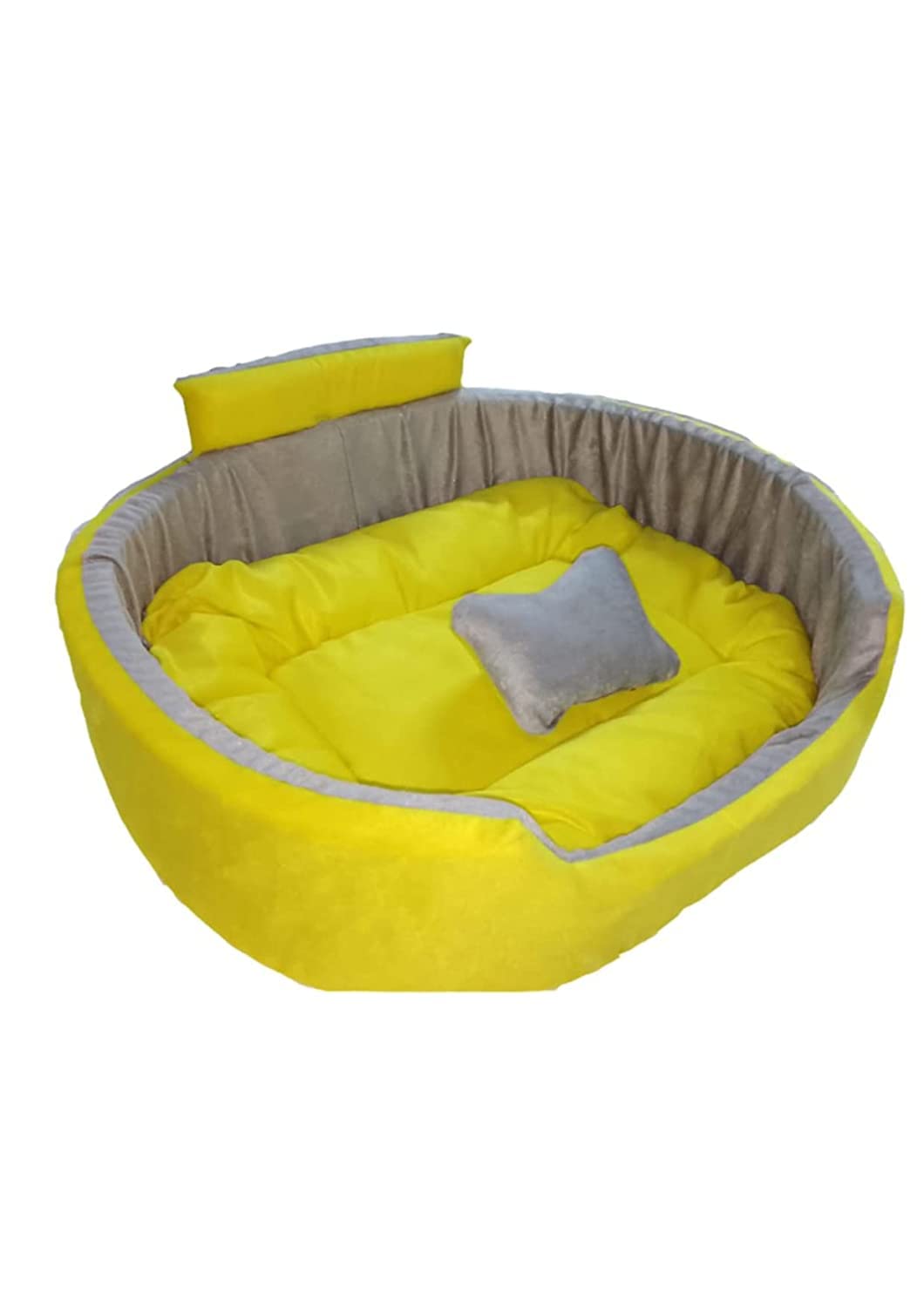 UR PET Supplier Super Soft Reversable | Dog and Cat Bed Round Shape | Ultrasoft Fabric (S, Light Yellow)
