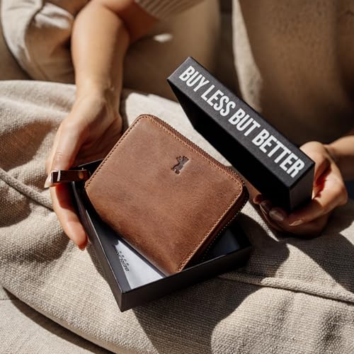 BERLINER BAGS Vintage Genuine Leather Small Wallet for Women Palermo, Card Holder, ID Window, Mini Bifold Wallet for Cash, RFID Blocking, with Zipped Coin Pocket - Brown2