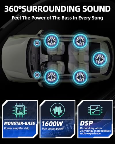 Image of 2026 Upgrade 1600W Slim Under Seat Car Subwoofer with Built In Amplifier, RGB Blue Pulse Light, All in One Subwoofer and Amp Package with Low Pass, Gain and Bass Boost Control for Cars, Trucks