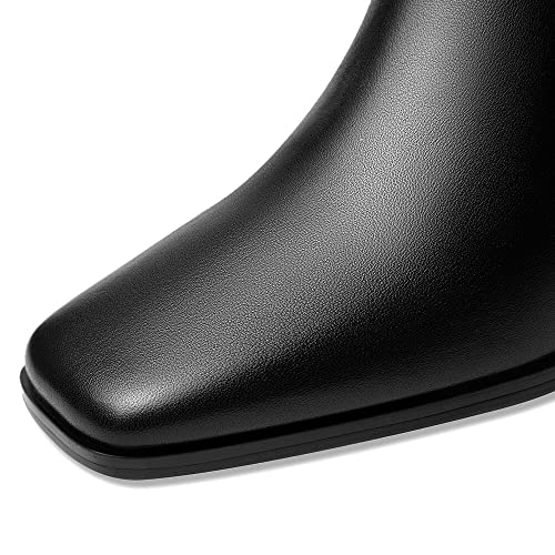 TinaCus Handmade Women's Genuine Leather Ankle Strap Side Zipper Square Toe High Block Heel Short Boots Shoes3