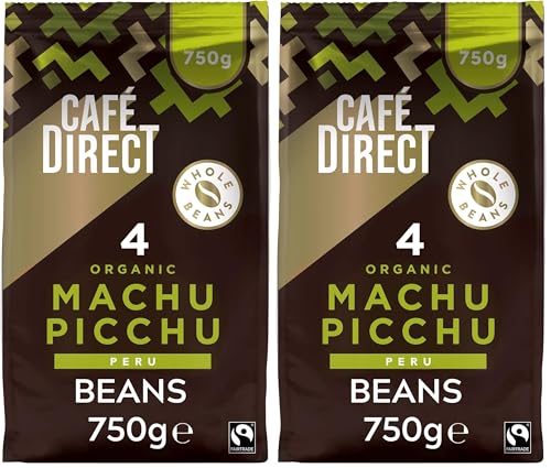 Image of Cafédirect Machu Picchu Coffee Beans, Medium-Dark Roast, Organic and Fairtrade, 100 Percent Arabica Coffee Beans, 750 g (Pack of 2)
