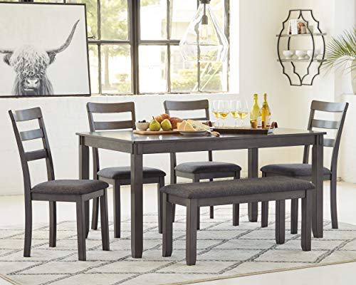 Signature Design By Ashley Bridson Modern 6 Piece Dining Set, Includes Dining Table, 4 Chairs & Bench, Gray #TOP1