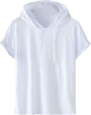 T-Shirts für Herren mit Kapuzen Sommer Tshirt Hoodie Kurzarm Hoodies Freizeit Kapuzenshirt Einfarbig Sweatshirt Hoody Männer Oversize Shirts Baumwolle Oberteile Leichte Kapuzenpullover