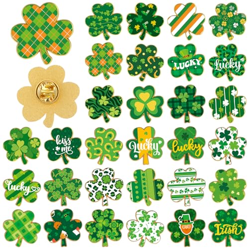 Image of Landical 30 Pcs St Patricks Day Enamel Pins Bulk Green Irish Shamrock Lapel Brooch Pins St Patrick Day Souvenir Jewelry Gift for Irish Holiday Clothes Backpack Hat Jacket Accessories Decoration