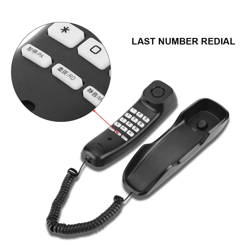 VBESTLIFE Noise Canceling Wandtelefon,Letzte Wahlwiederholung Anti-Interferenz Wandmontiertes Telefon für Büro,Haus, Hotel usw.(Schwarz)