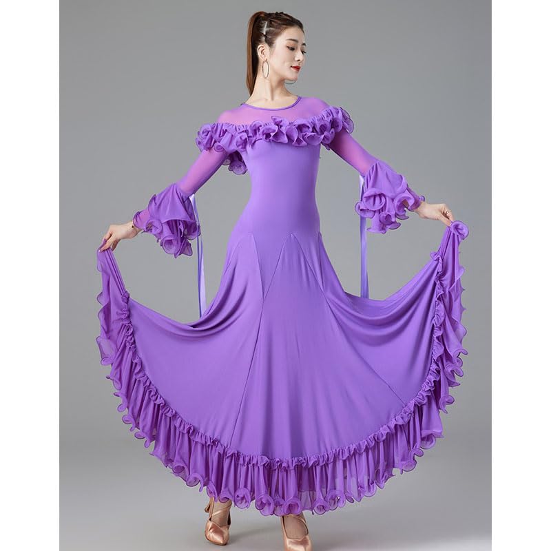Abiti da Ballo da Sala per Donna Abbigliamento da Prestazione Valzer Manica Tromba Costumi da Competizione National Standard Flamenco Slim Fit Gonna Big Swing