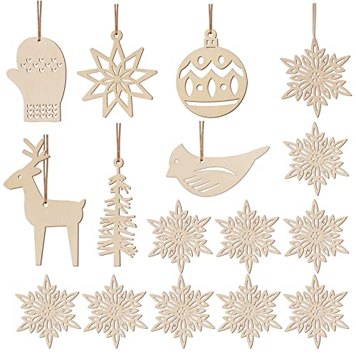 Ezakka Wooden Christmas Ornaments For Craft, Xmas Tree Hanging Tags Pendant Embellishments Crafts Decor For Christmas Tree Holiday Decorations Wedding Valentine's Day Gift With Strings, Pack Of 16 #TOP7