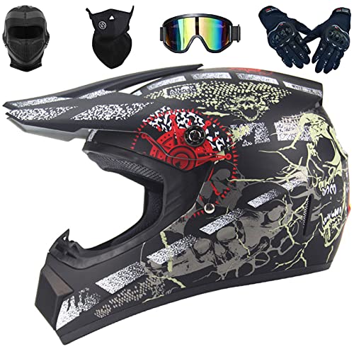 Caschi Motocross ATV Dirt Bike BMX Downhill Off-Road Enduro Casco Omologato ECE, con Occhiali Maschera Guanti Passamontagna