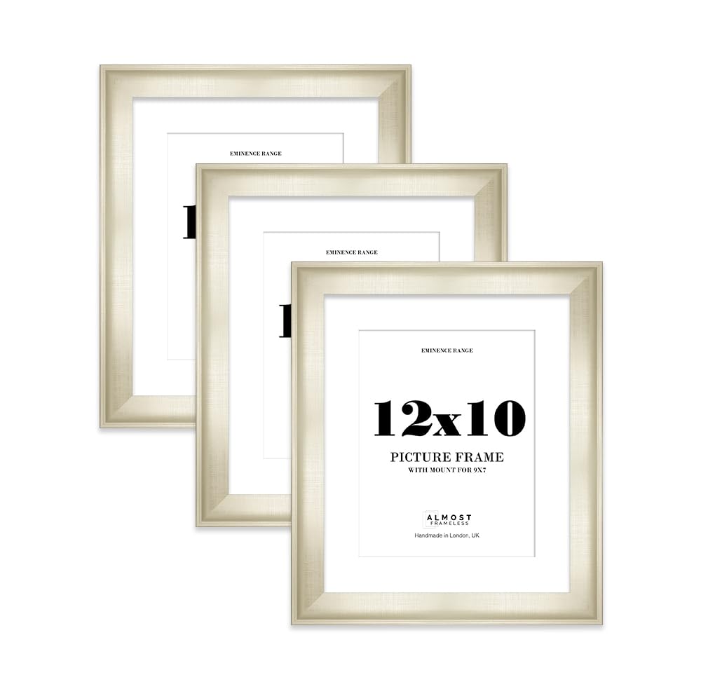 12x10" Silver Picture Frame with 9x7" Mount - Shabby Chic Photo Frame with Distressed Finish, Wall Hooks and Kickstand, 32mm Edge - 3 Pack