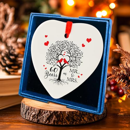 Image of Handcrafted Ceramic Keepsake for Couples Diamond Anniversary Mr. & Mrs. Gift 2024 Holiday Home Decor