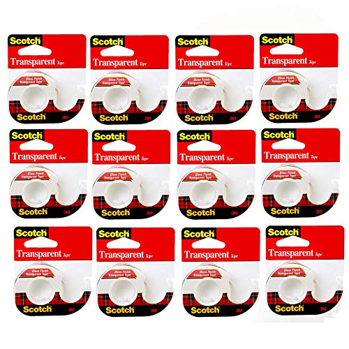 Scotch Brand Transparent Tape, Versatile, Glossy Finish, Engineered for Office and Home Use, 1/2 x 450 Inches, 1 Dispensered Roll (144) (12)