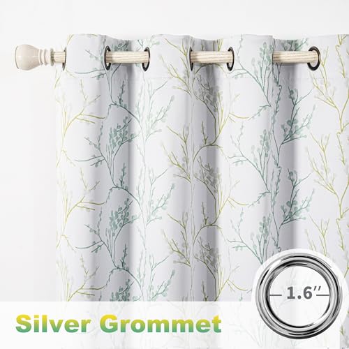 Image of MYSKY HOME Curtains 72 inches for Living Room 2 Panel Sets Thermal Insulated Curtains for Small Window Leaf Print Classical Room Darkening Drapes for Bedroom, 52W x 72L Inch, Green